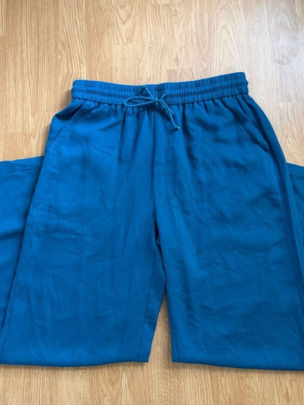 Tall Halara High Waisted Wide Leg Linen Feel Pants Teal Blue Large T NWT